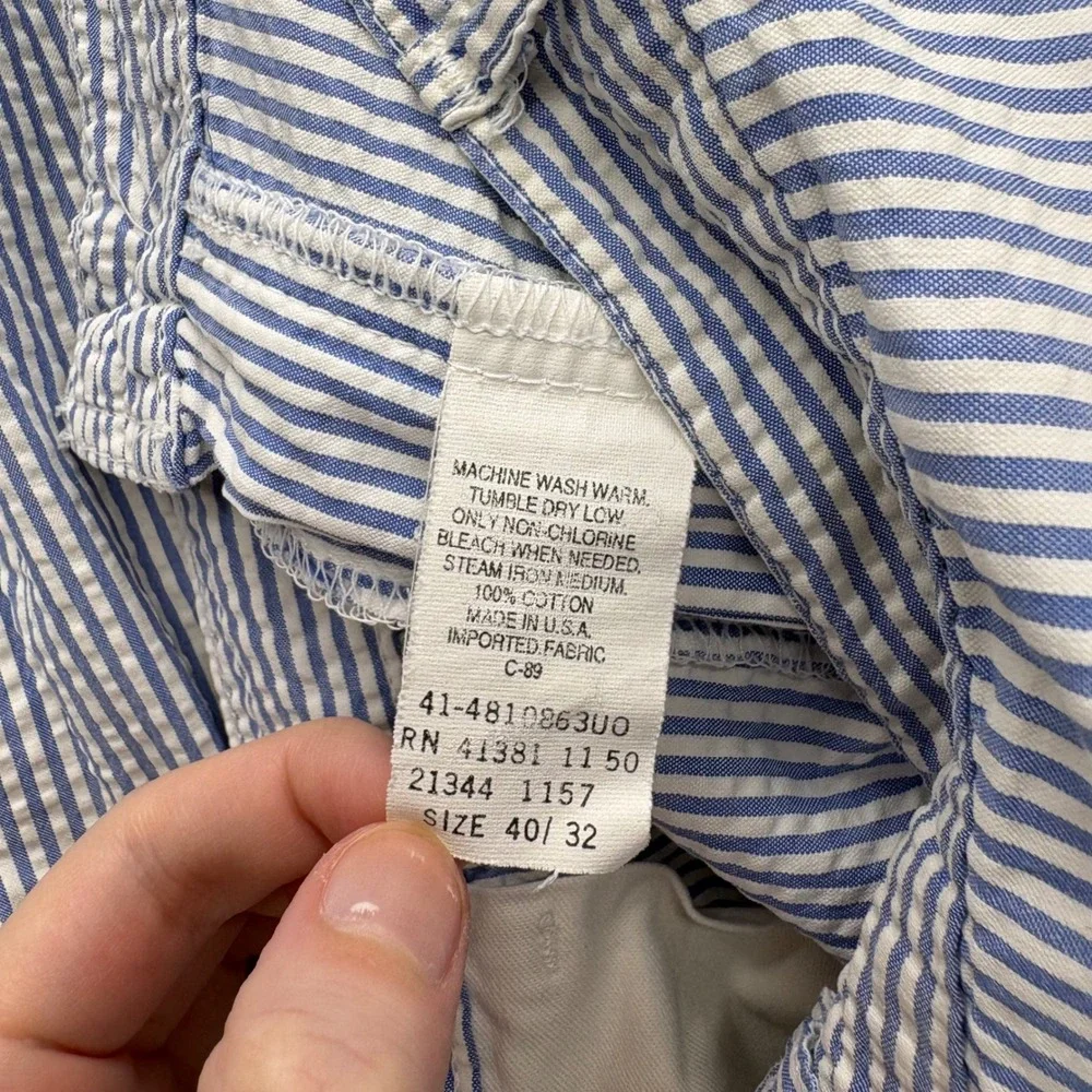 Polo Ralph Lauren Mens Blue White Striped Seersucker Pleated Pants 38x30 USA